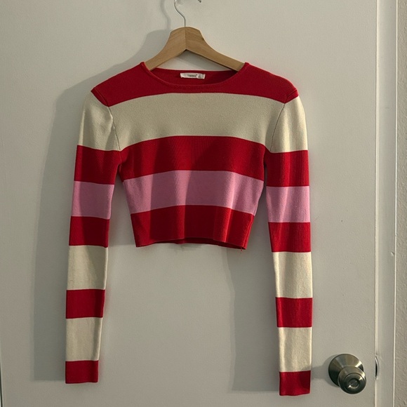 Red, Pink and Cream Striped Crop Top Size S - Picture 1 of 5
